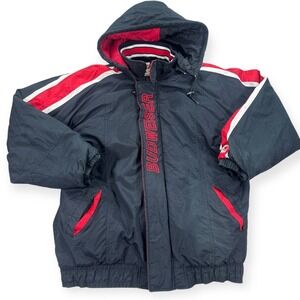 Vintage Starter Jacket Men's XL Red‎ Black Hooded Pro Line Budweiser NFL 90s